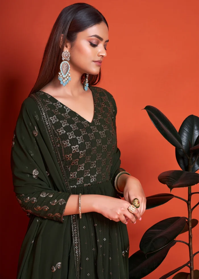 Mehndi Green Georgette Anarkali Gown