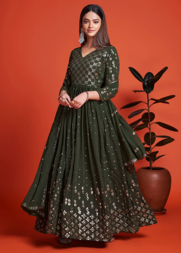 Mehndi Green Georgette Anarkali Gown