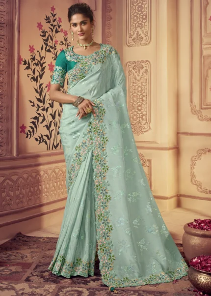 Mint Green Banarasi Saree