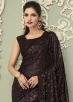 Mocha Brown Georgette Sequins Saree