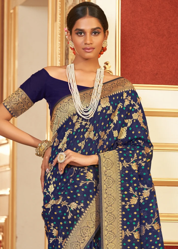 Navy Blue Chiffon Banarasi Saree