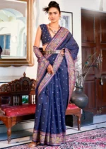 Navy Blue Kashmiri Jamawar Pashmina Saree