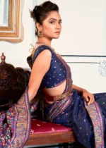 Navy Blue Kashmiri Jamawar Pashmina Saree