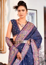 Navy Blue Kashmiri Jamawar Pashmina Saree