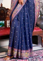 Navy Blue Kashmiri Jamawar Pashmina Saree