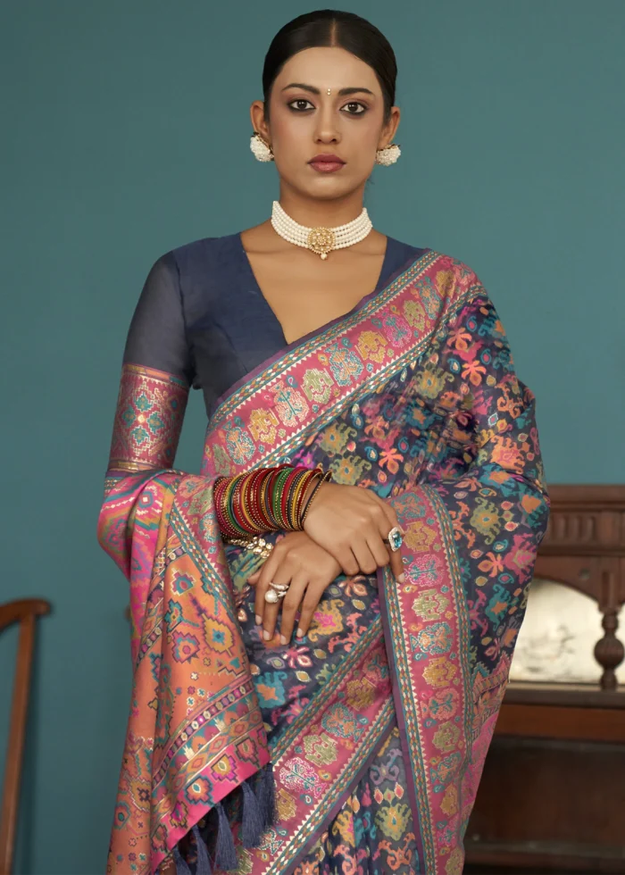 Navy Blue Kashmiri Jamawar Saree