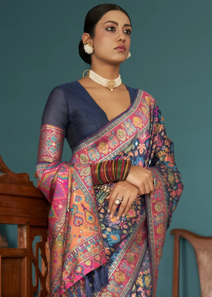 Navy Blue Kashmiri Jamawar Saree