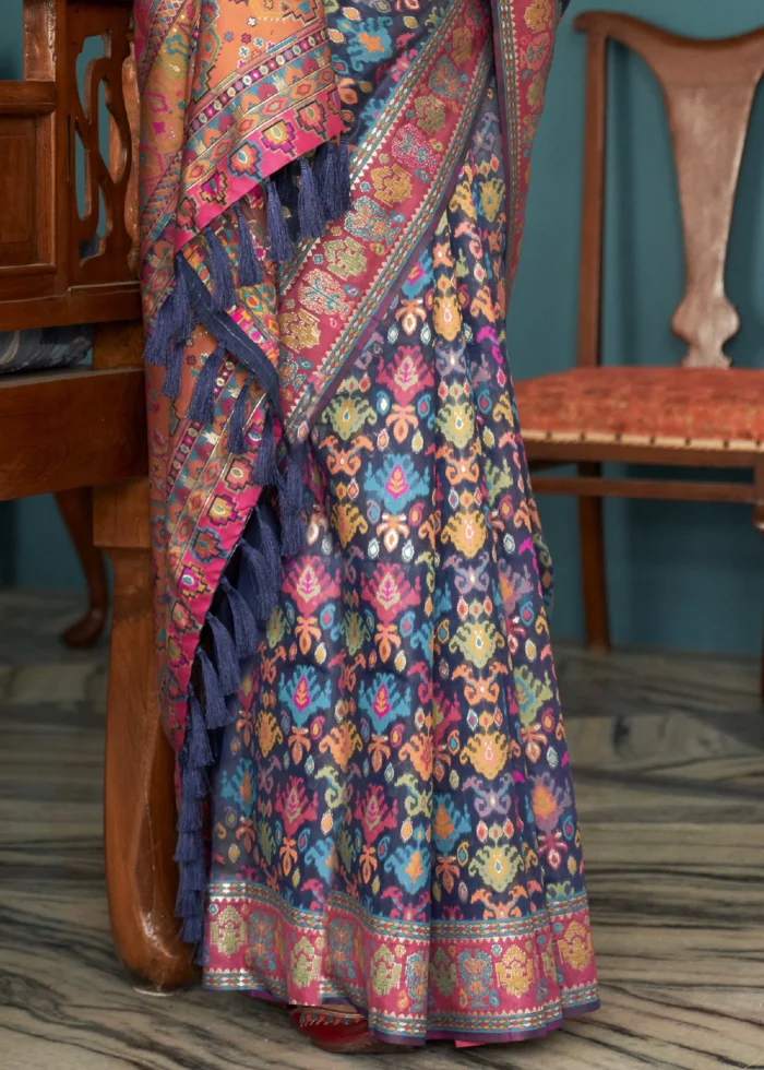 Navy Blue Kashmiri Jamawar Saree