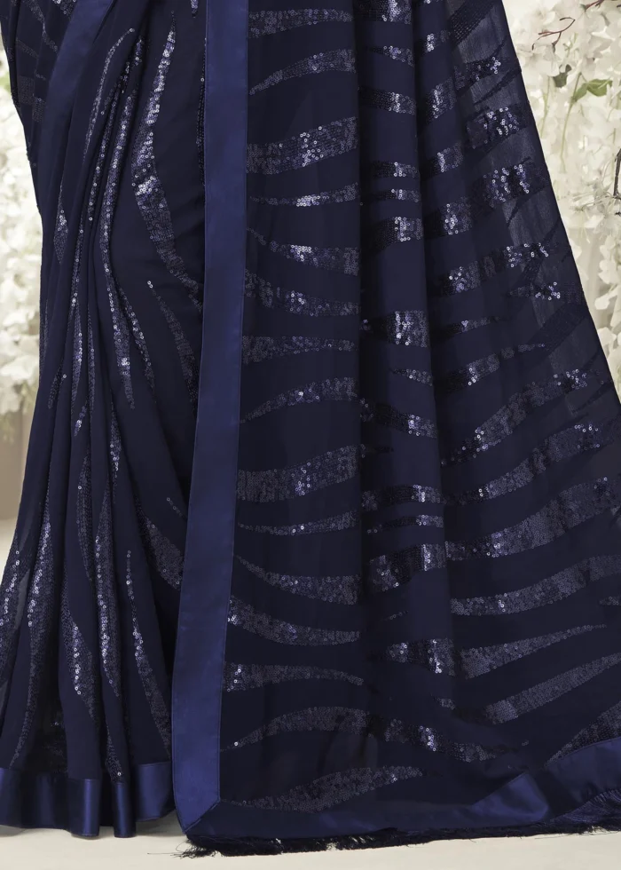 Navy Blue Sequins Saree