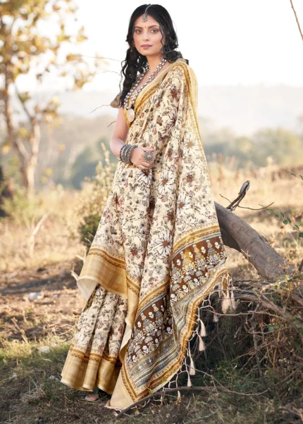 Off White Cotton Saree