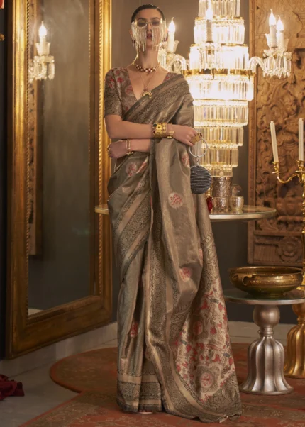 Olive Brown Banarasi Saree