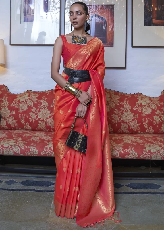 Orange Banarasi Silk Saree