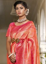 Orange & Pink Banarasi Silk Saree