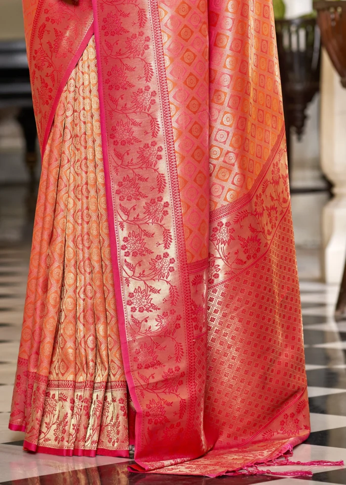 Orange & Pink Banarasi Silk Saree