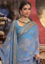 Parisian Blue Georgette Silk Saree