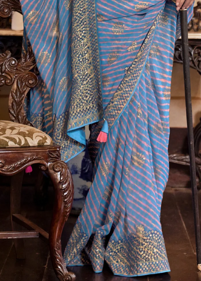 Parisian Blue Georgette Silk Saree