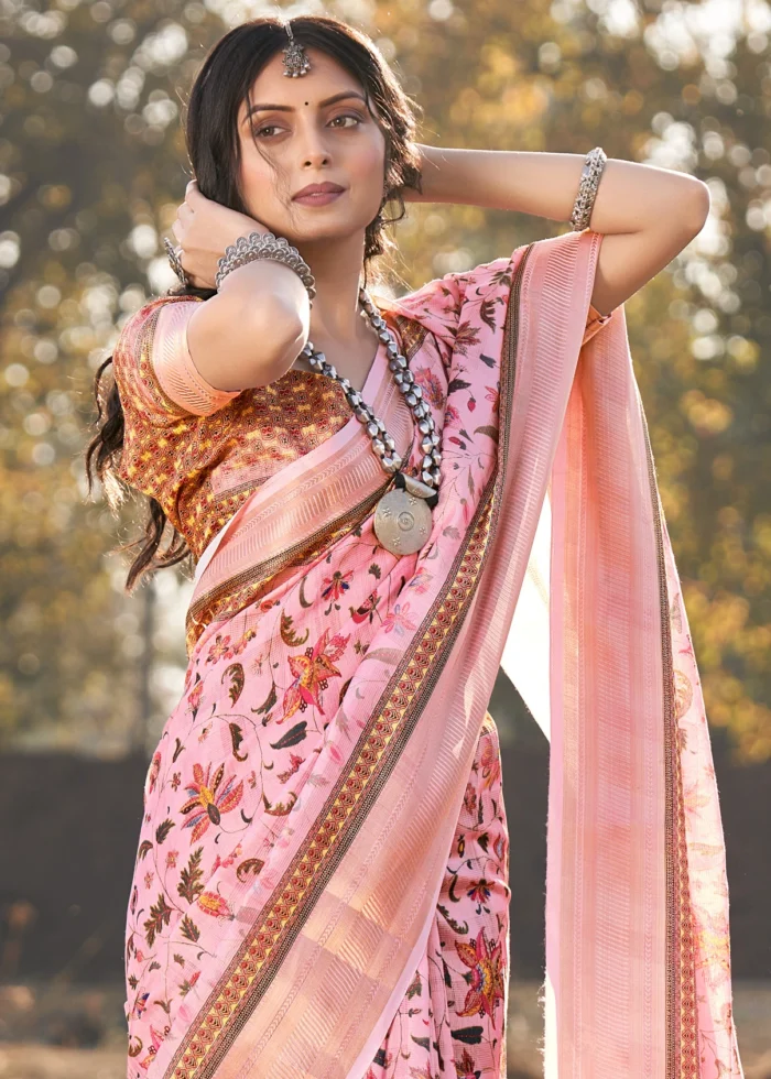 Pastel Pink Cotton Saree