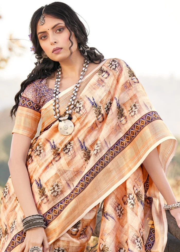 Peach Cotton Saree