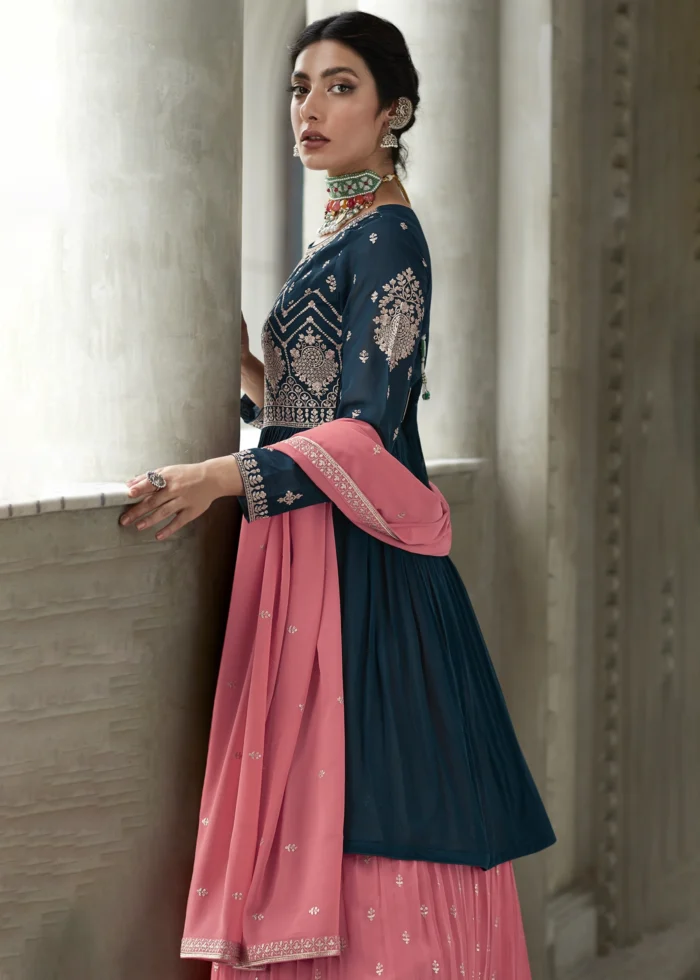 Peacock Blue Anarkali Lehenga Suit