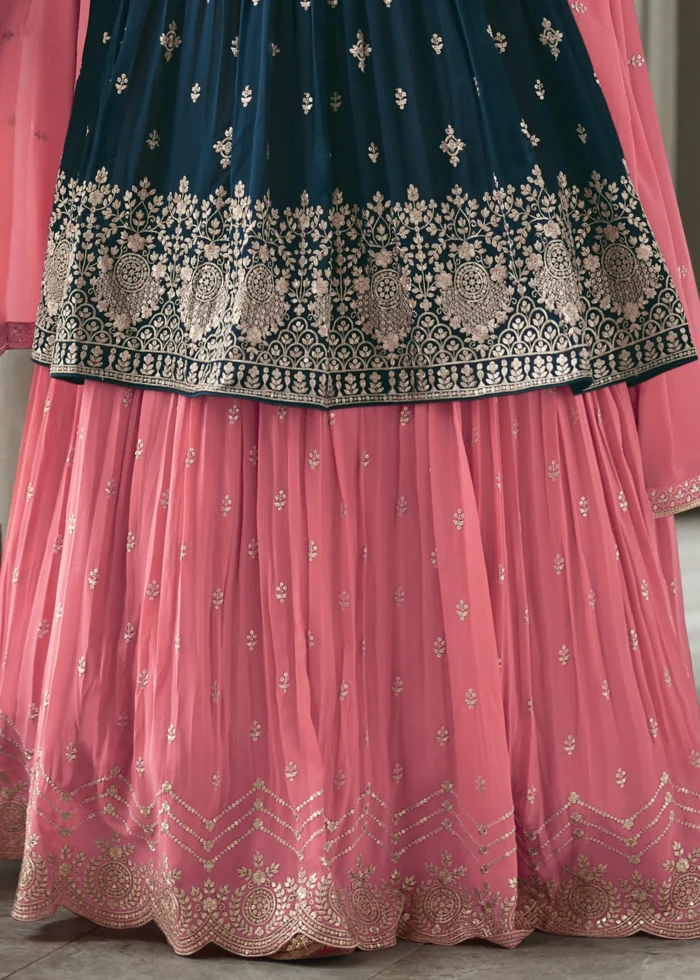 Peacock Blue Anarkali Lehenga Suit