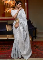 Pearl White Kashmiri Jamawar Saree