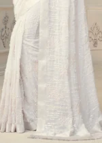 Pearl White Sequins Saree