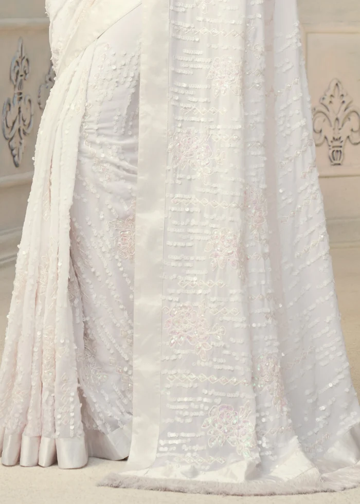 Pearl White Sequins Saree