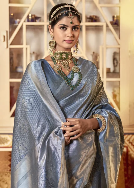 Pewter Gray Kanjivaram Saree