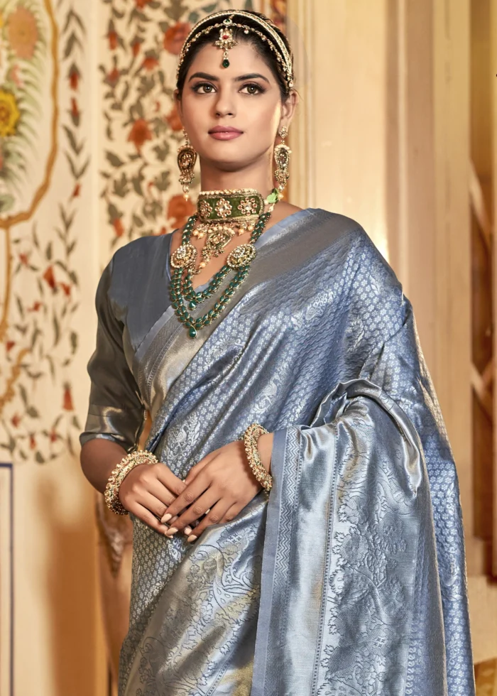 Pewter Gray Kanjivaram Saree