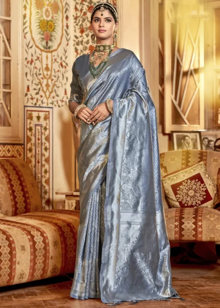 Pewter Gray Kanjivaram Saree