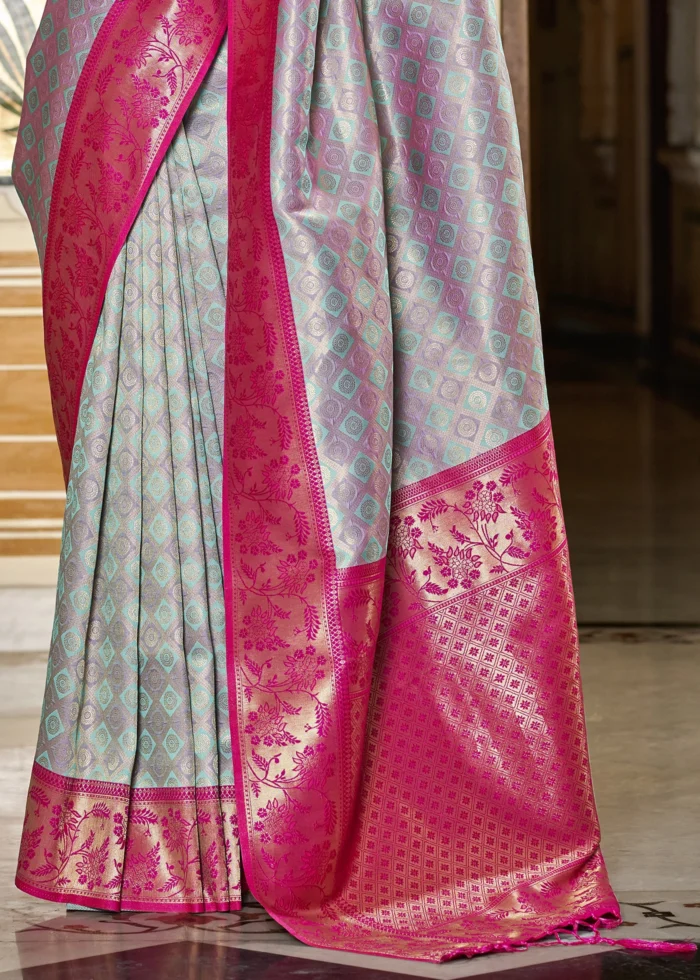 Pink & Green Banarasi Silk Saree