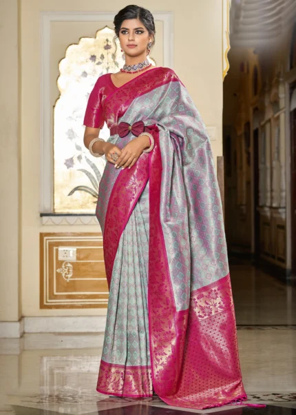 Pink & Green Banarasi Silk Saree