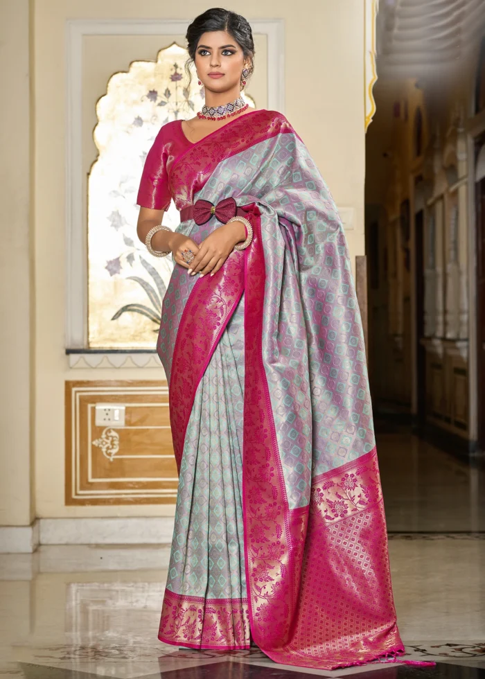 Pink & Green Banarasi Silk Saree