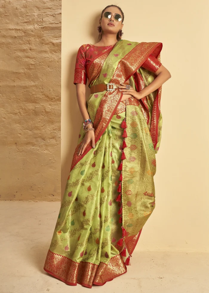 Pista Green Banarasi Silk Saree