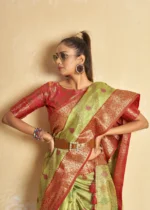 Pista Green Banarasi Silk Saree