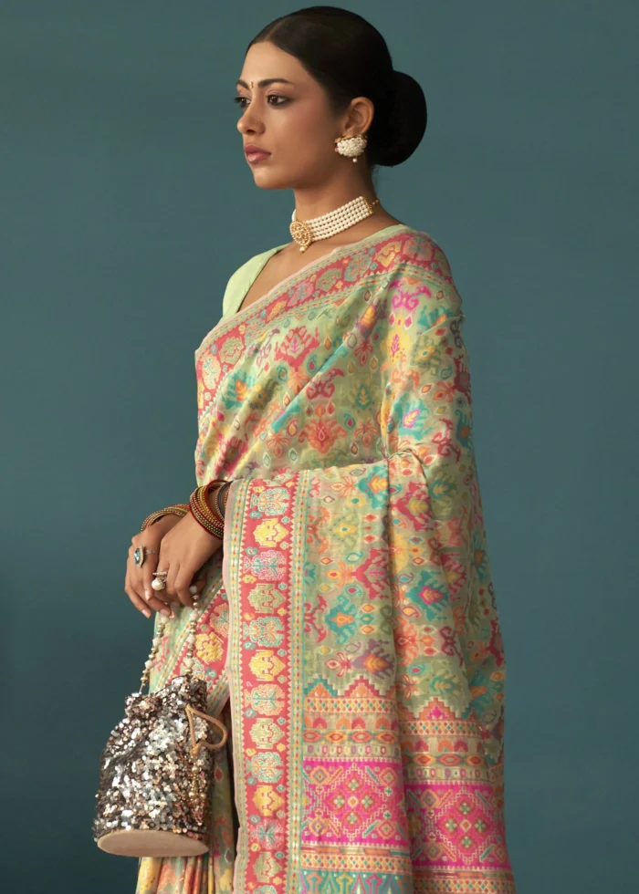 Pista Green Kashmiri Jamawar Saree