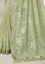 Pista Green Sequins Saree