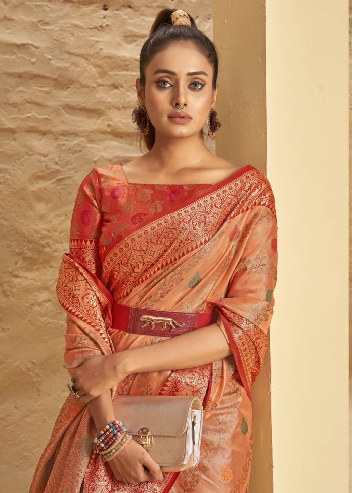 Plum Peach Banarasi Silk Saree