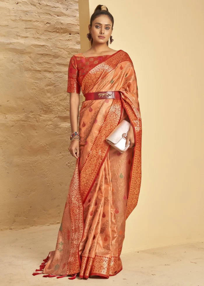 Plum Peach Banarasi Silk Saree