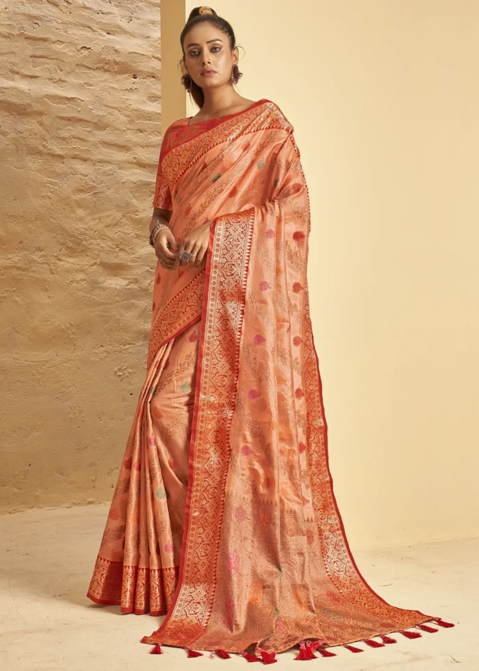 Plum Peach Banarasi Silk Saree