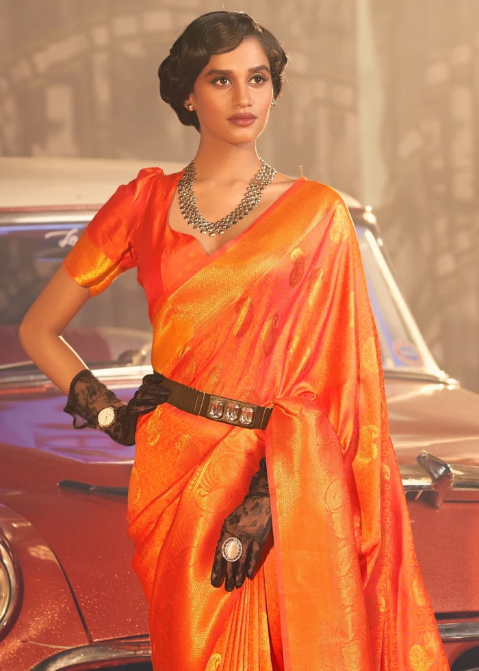 Princeton Orange Banarasi Silk Saree