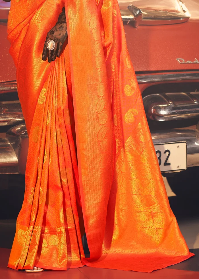 Princeton Orange Banarasi Silk Saree