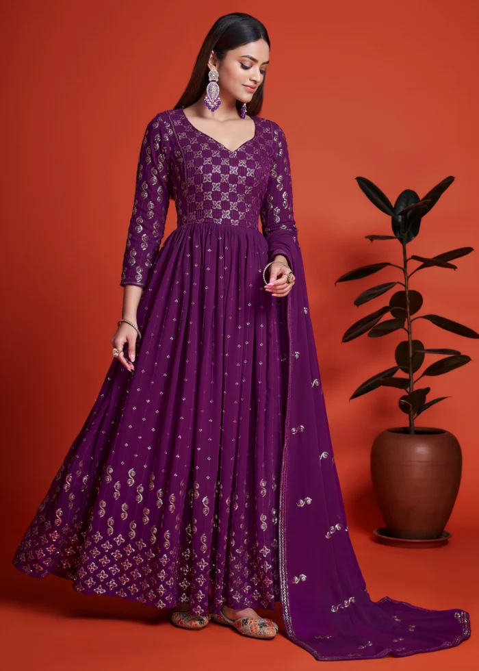 Purple Georgette Anarkali Gown