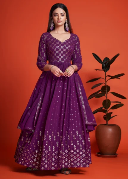 Purple Georgette Anarkali Gown