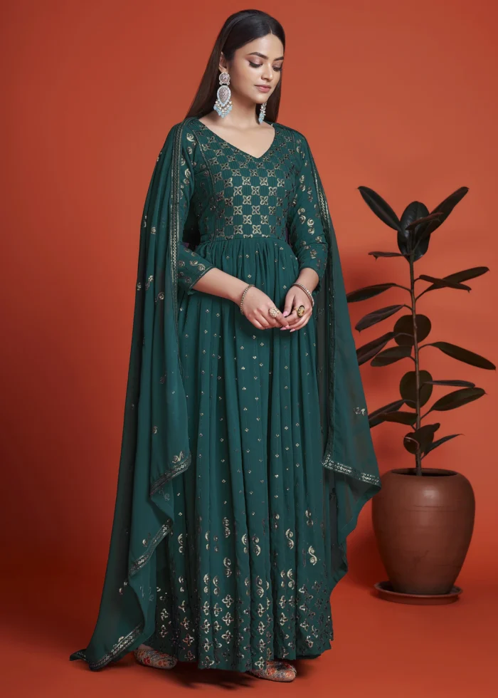 Rama Blue Georgette Anarkali Gown