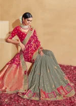 Red & Gray Banarasi Saree