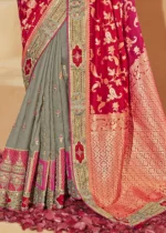 Red & Gray Banarasi Saree