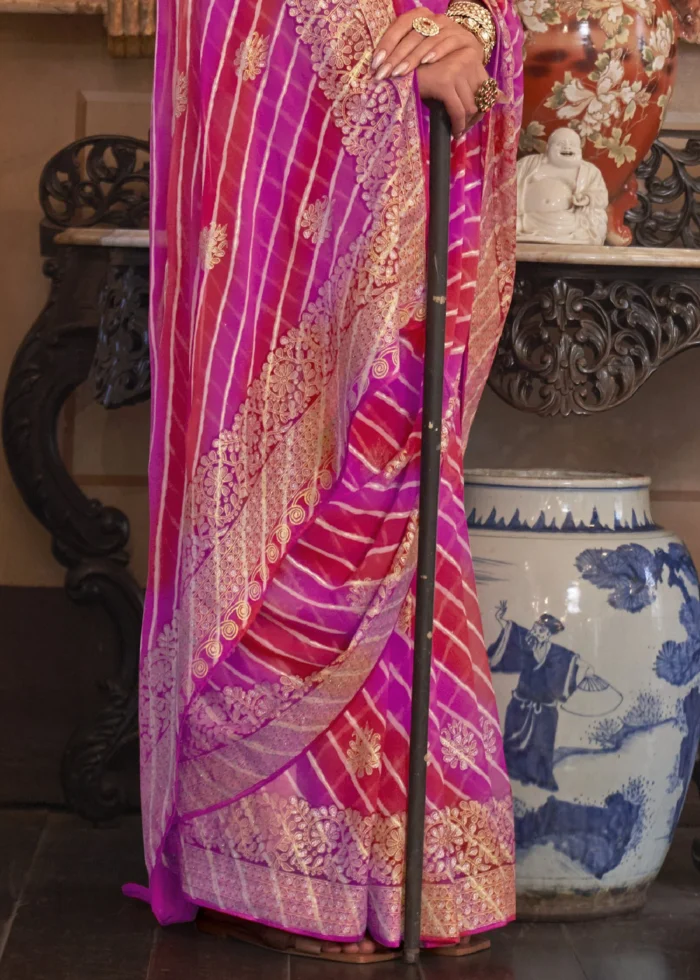 Red & Pink Georgette Silk Saree