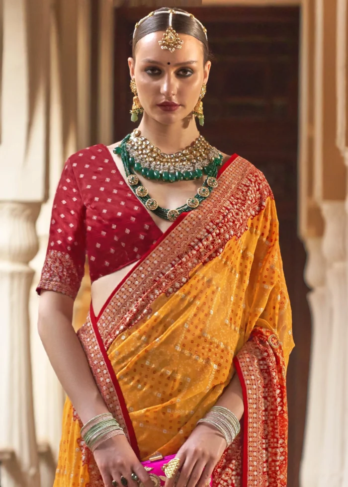 Red & Yellow Georgette Silk Saree