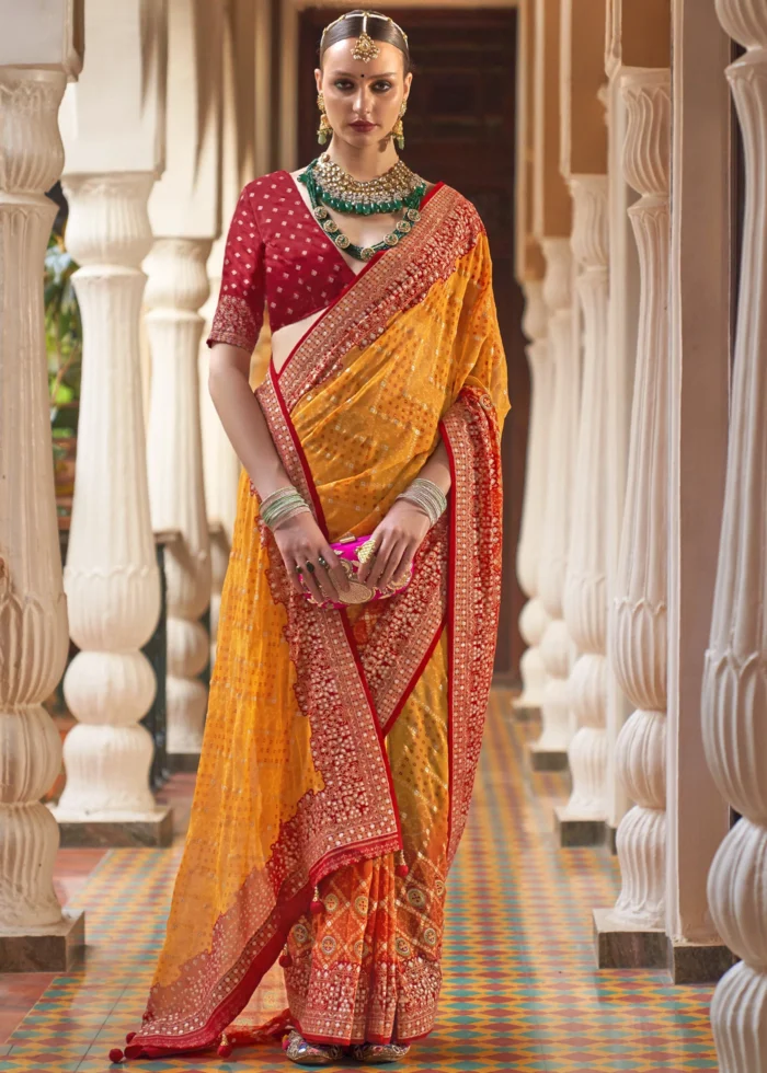 Red & Yellow Georgette Silk Saree